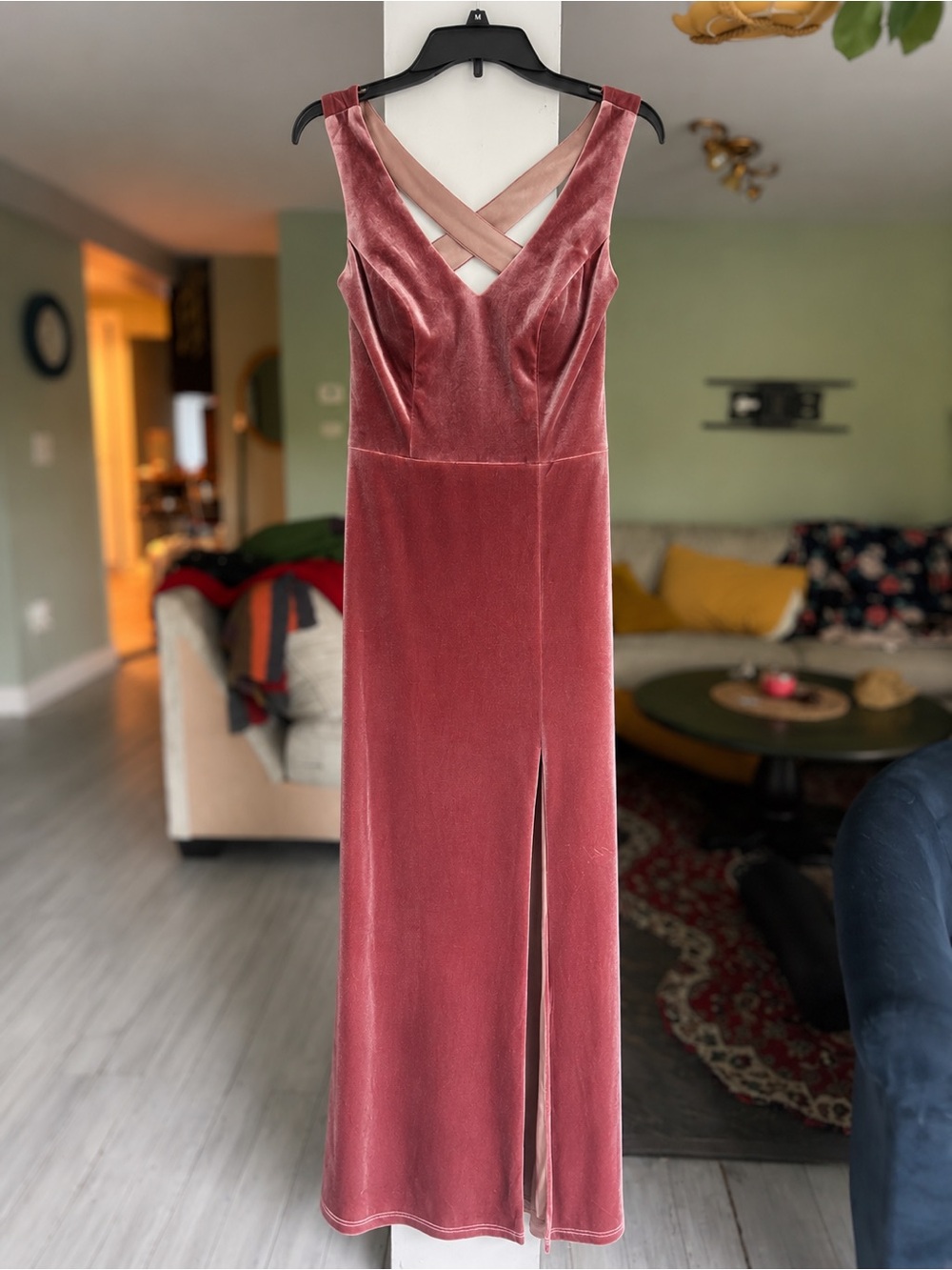 Revelry Size 6 Dusty Rose Velvet Crisscross Back Formal Maxi Dress